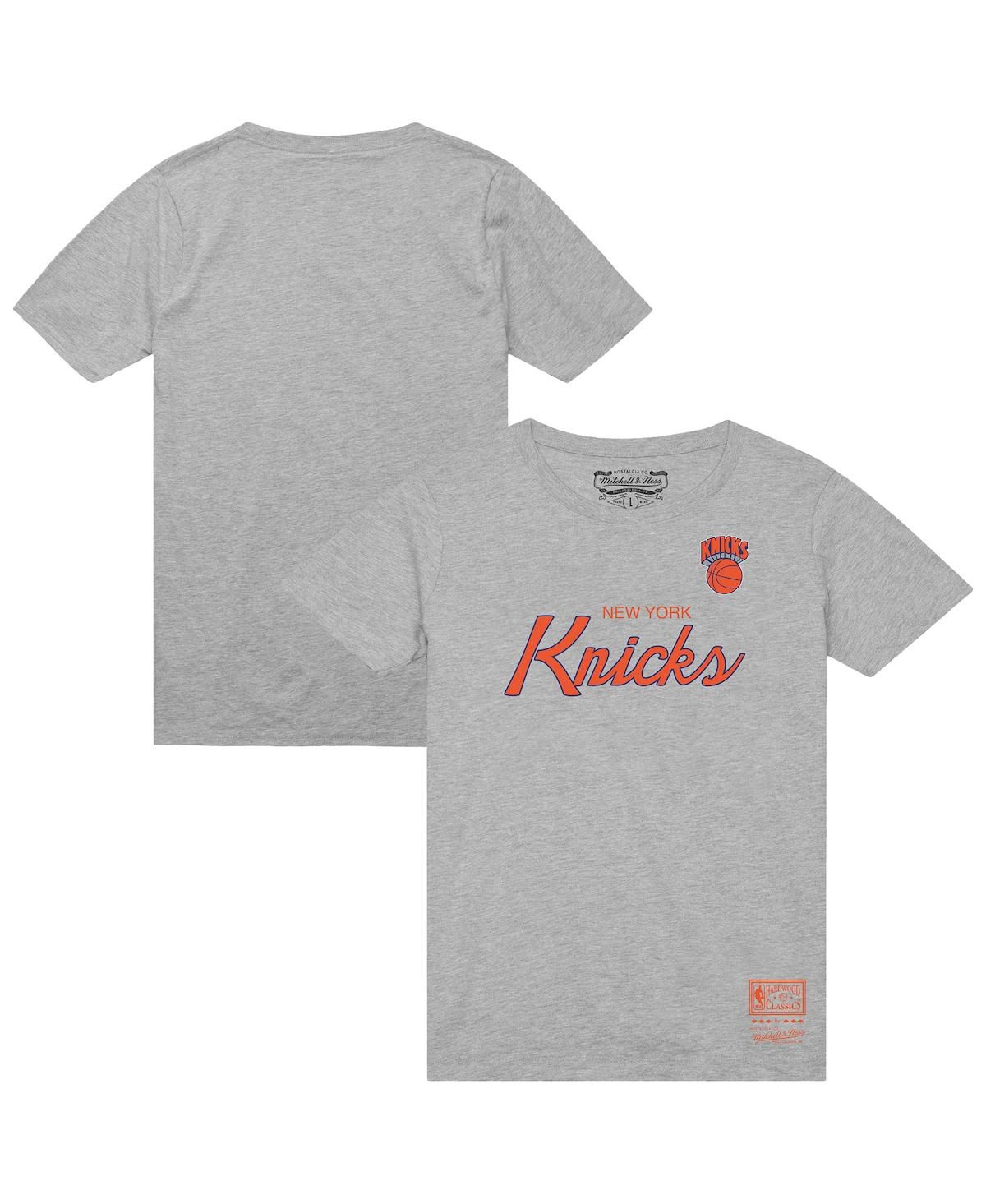 Мужская футболка Heather Gray New York Knicks Big Tall Hardwood Classics в винтажном стиле с надписью Wordmark