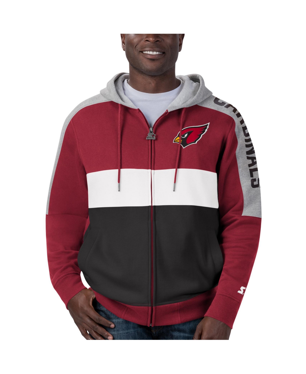Starter Men's Cardinal/Black Arizona Cardinals Playoffs Color Block Full-Zip Hoodie