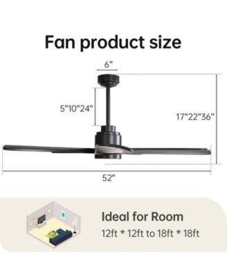 52-inch Modern Stylish Black 5-Blade Ceiling Fan with Remote Control and Light Source