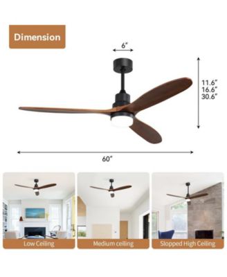 60-inch Modern Minimalist Style Black 3-Blade Ceiling Fan with Led Light and Remote Control