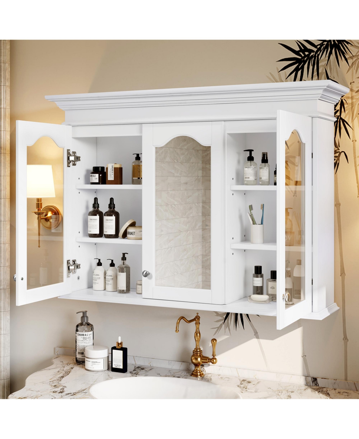 Airsurfer 40 Inch Medicine Cabinet with Mirror Bathroom Storage Cabinet with Shelves Wall Mounted Bathroom Cabinet with Glass Doors