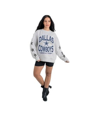 Women's Ash Dallas Cowboys Resilience Relaxed Rhinestone Pullover Sweatshirt