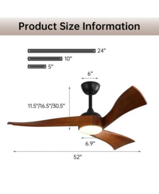 52-inch Black Modern 3 Blades Ceiling Fan Light with Remote Control Support Six Speed Ajustable