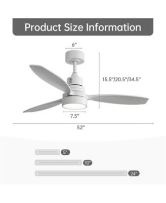 52-inch Simple and Grand Style White 3-Blade Ceiling Fan with Remote Control and Light Source