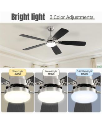 52 Inch 5 Blade Ceiling Fan with Three Color Dimmable LED Light, 6 Speed Remote Control, and Timer Function
