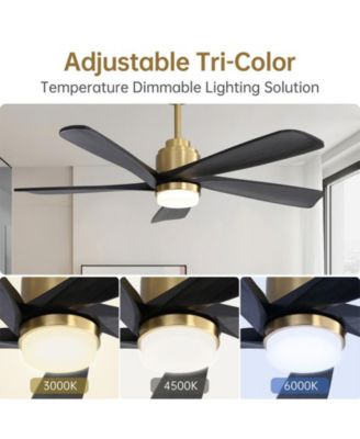 52-inch Modern Stylish Golden 5-Blade Ceiling Fan with Remote Control and Light Source