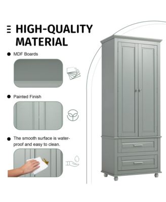 Tall Storage Cabinet with Two Drawers Grey Freestanding Organizer for Bathroom Office Living Room or Bedroom