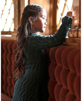 Toddler Girls Organic Ruffle Edge Cable Knit Sweater Dress