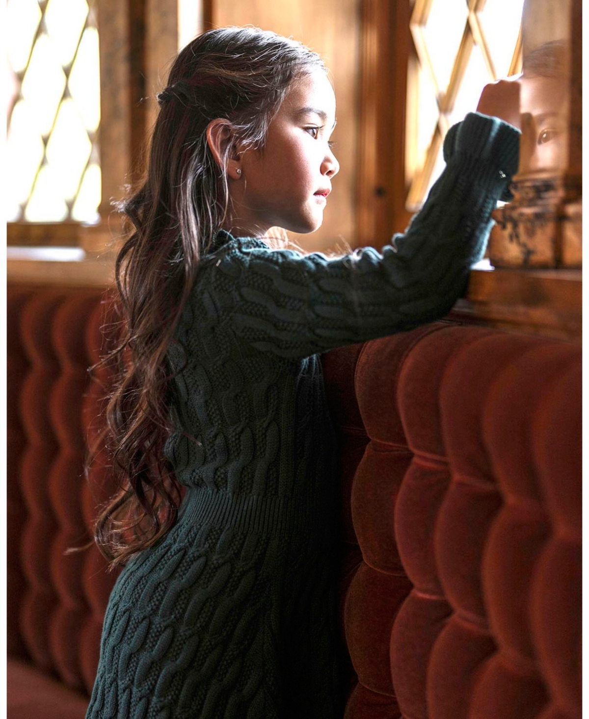 Hope & Henry Toddler Girls Organic Ruffle Edge Cable Knit Sweater Dress