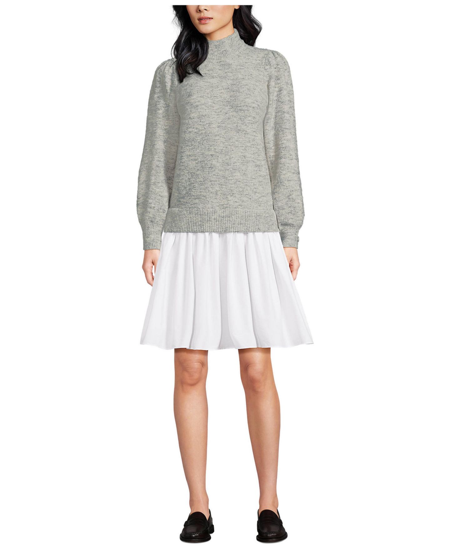 Женское платье Lands' End Fuzzy Lantern Sleeve Mock Neck Mini Twofer, цвет: Серый меланжевый — фото 1