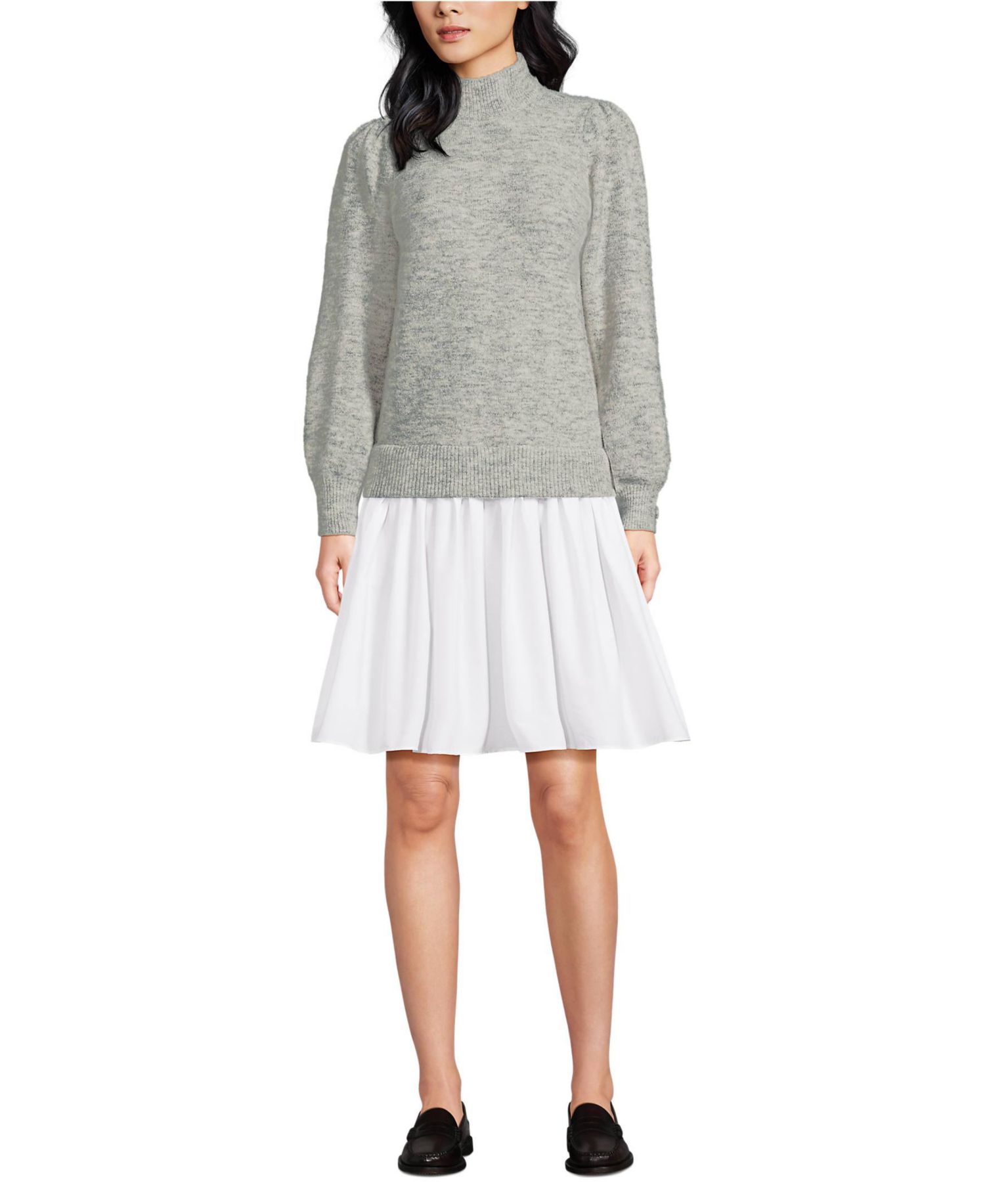 Women's Fuzzy Lantern Sleeve Mock Neck Mini Twofer Dress