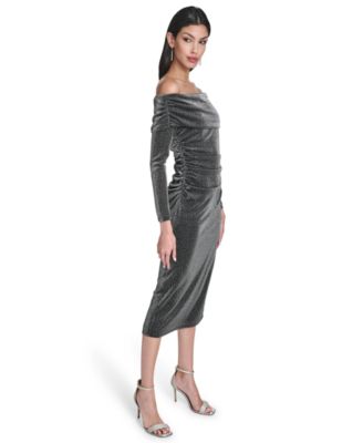 Women's Glitter Knit Off-The-Shoulder Dress