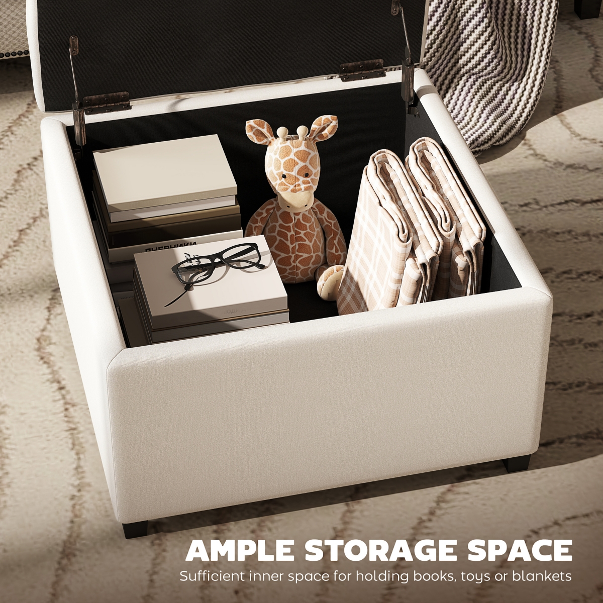 Homcom Fabric Tufted Storage Ottoman with Flip Top for Living Room Bedroom