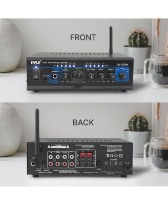 2x120W Mini 2-Channe Home Audio Power Amplifier - Bluetooth 5.1 - Stereo Receiver with RCA/AUX/Mic Input - Headphone Jack - Pager/Mixing Modes
