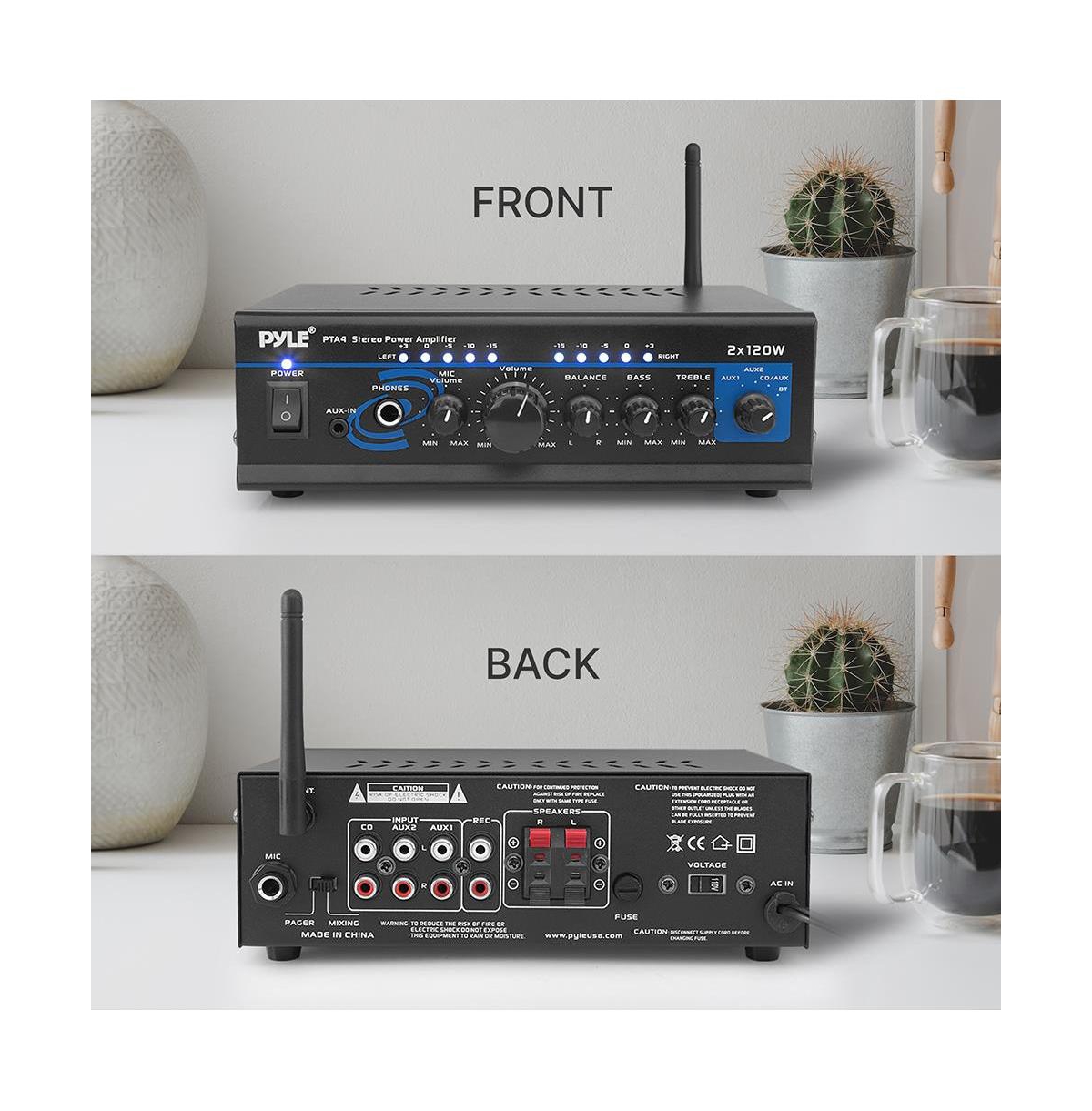 Pyle 2x120W Mini 2-Channe Home Audio Power Amplifier - Bluetooth 5.1 - Stereo Receiver with Rca/Aux/Mic Input - Headphone Jack - Pager/Mixing Modes