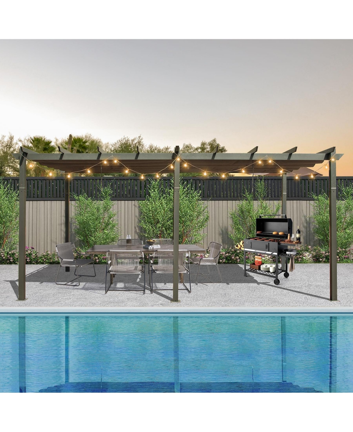 Boyel Living 11 X 20 Ft Outdoor Living Outdoor Retractable Pergola with Weather-Resistant Canopy Aluminum Garden Pergola Patio Grill Gazebo,Dark Gray