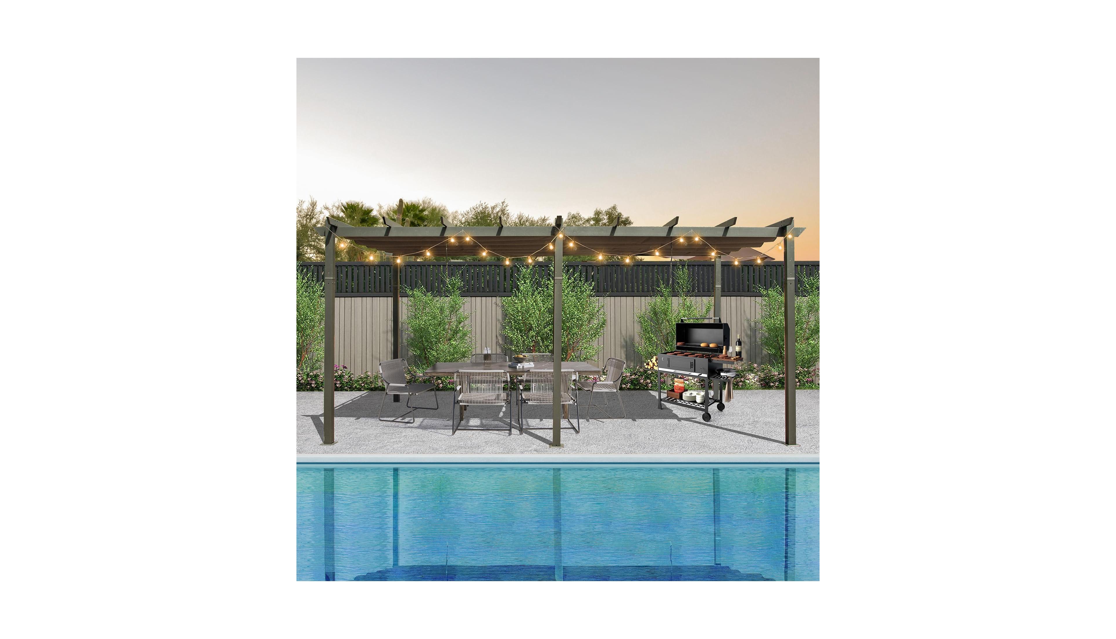 Boyel Living 11 X 20 Ft Outdoor Living Outdoor Retractable Pergola with Weather-Resistant Canopy Aluminum Garden Pergola Patio Grill Gazebo,Dark Gray