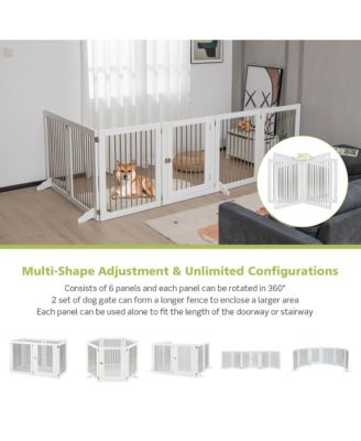 6-Panel Freestanding Dog Gate Foldable Walk-Through Playpen w/ 4 Support Feet
