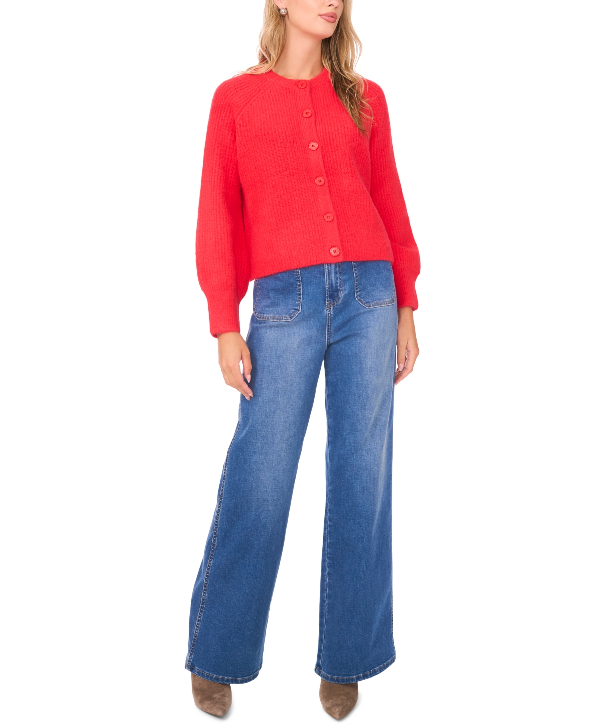 Vince Camuto Women's Saddle Long-sleeve Cardigan Sweater In Red