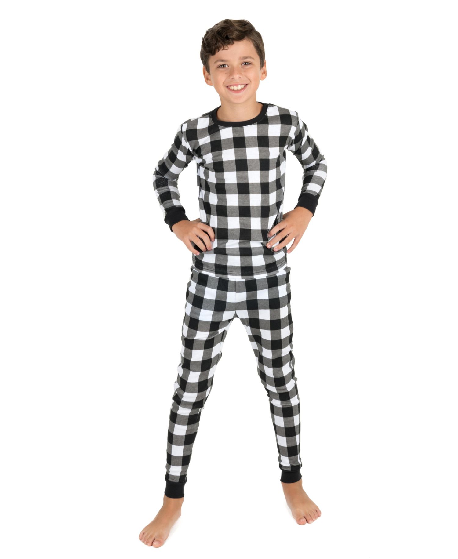 Kids Two Piece Cotton Plaid Holiday Pajamas