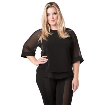 Plus Size Milla Sheer 3/4 Sleeves Top