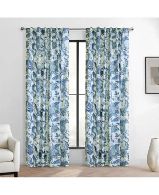 Jacobean Garden Jacobean Print Design Light Filtering Dual Header Curtain Panel 52" x 84" Blue