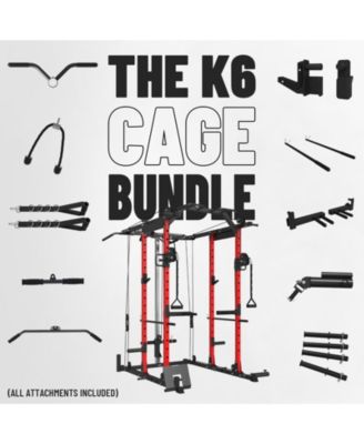 Power Cage with Cable Crossover & Lat Pulldown System, 1500LB Home Gym Rack (Red)