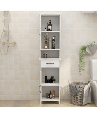 Slim Floor Standing Bathroom Cabinet with Double Doors for Narrow Tall Storage and Organization