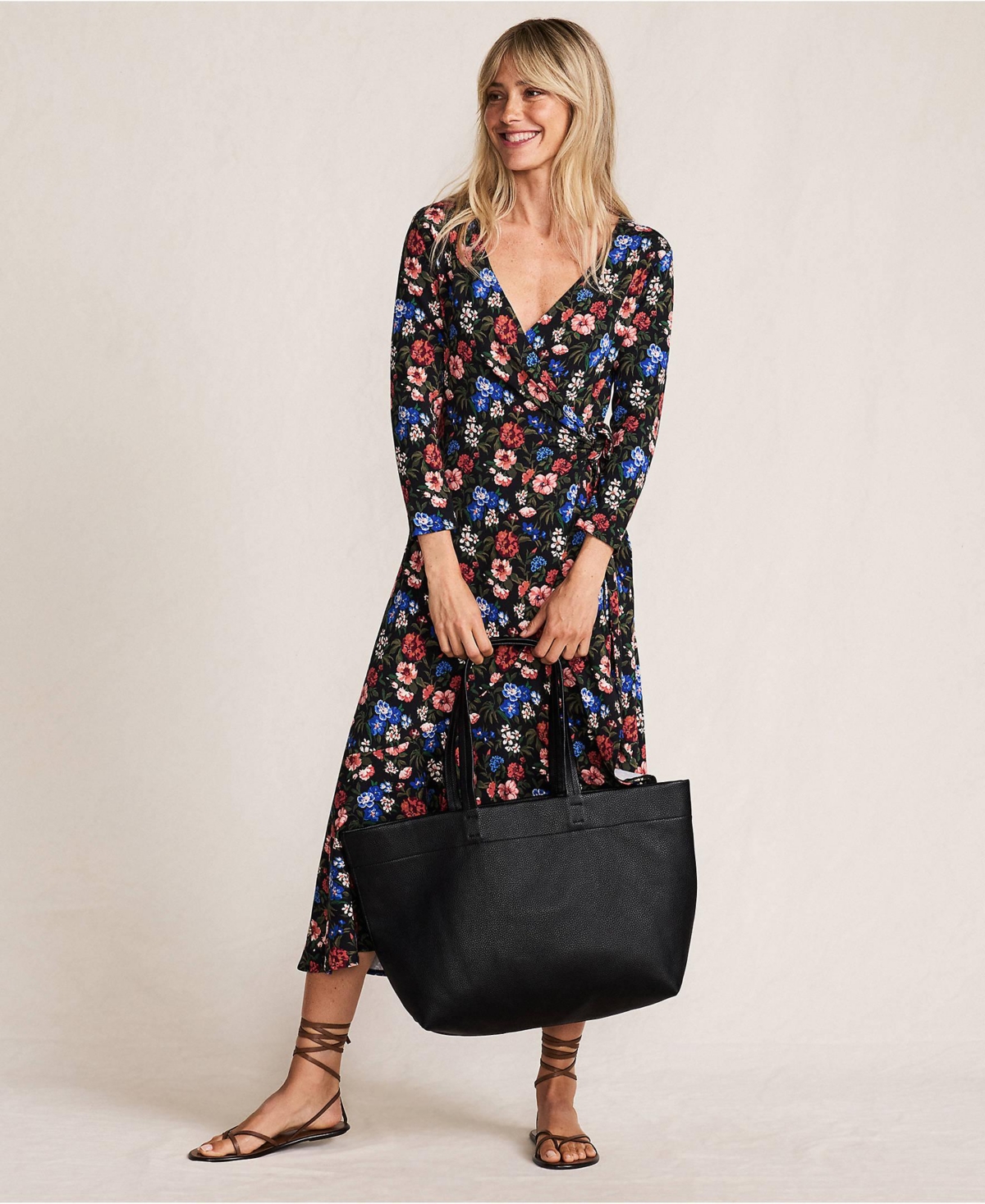 Lands' End Women's Cotton Modal 3/4 Sleeve Vneck Wrap Dress