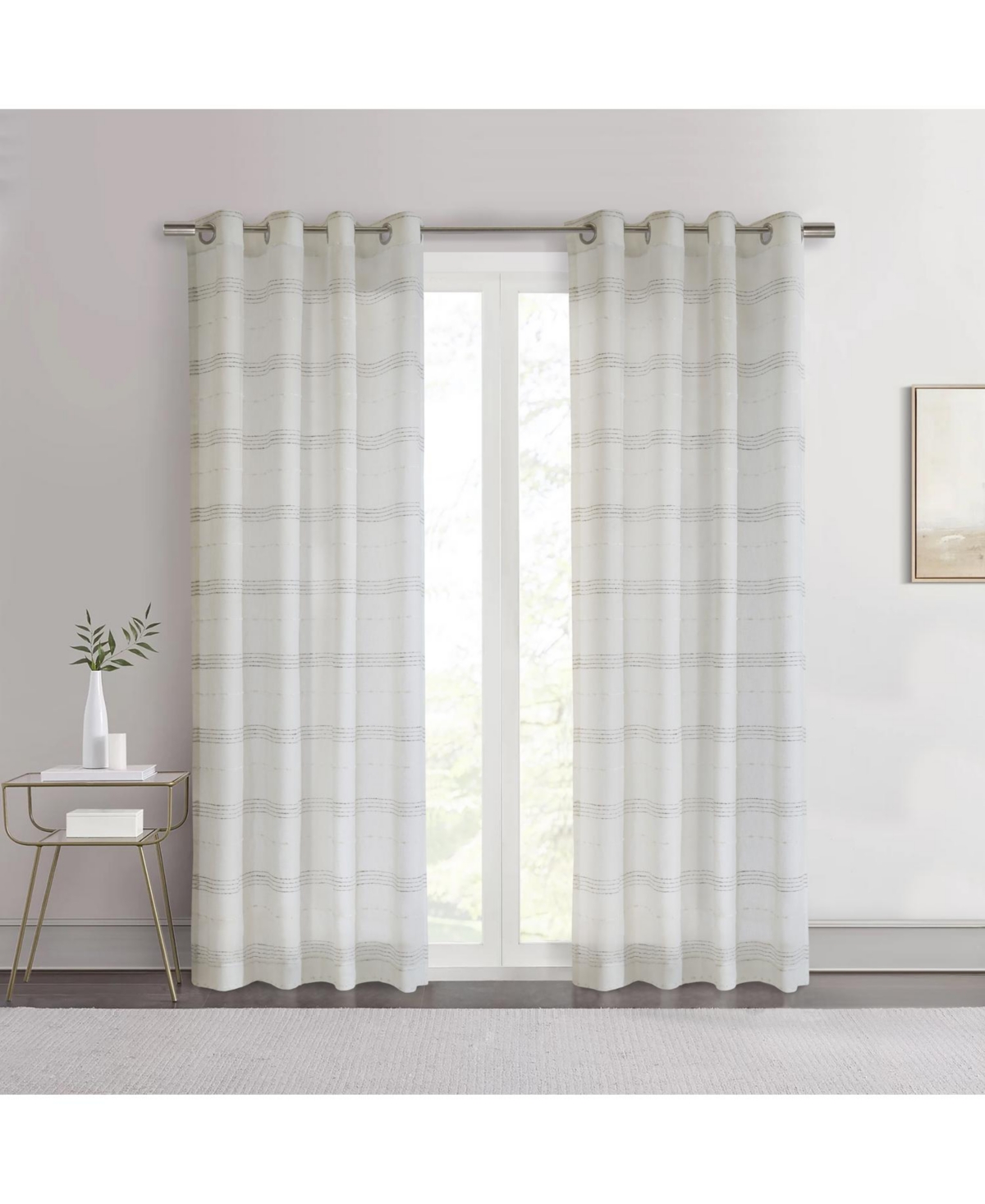 Habitat 100% Polyester Jasper Sheer Faux Linen Stripe Grommet Curtain Panel 52" x 95" White