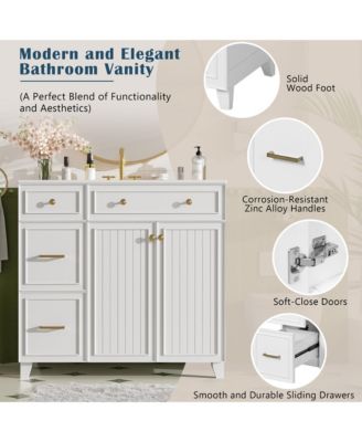 36 Inch Bathroom Vanity with Ceramic Sink Adjustable Shelves Modern Storage Cabinet for Small and Medium Bathrooms