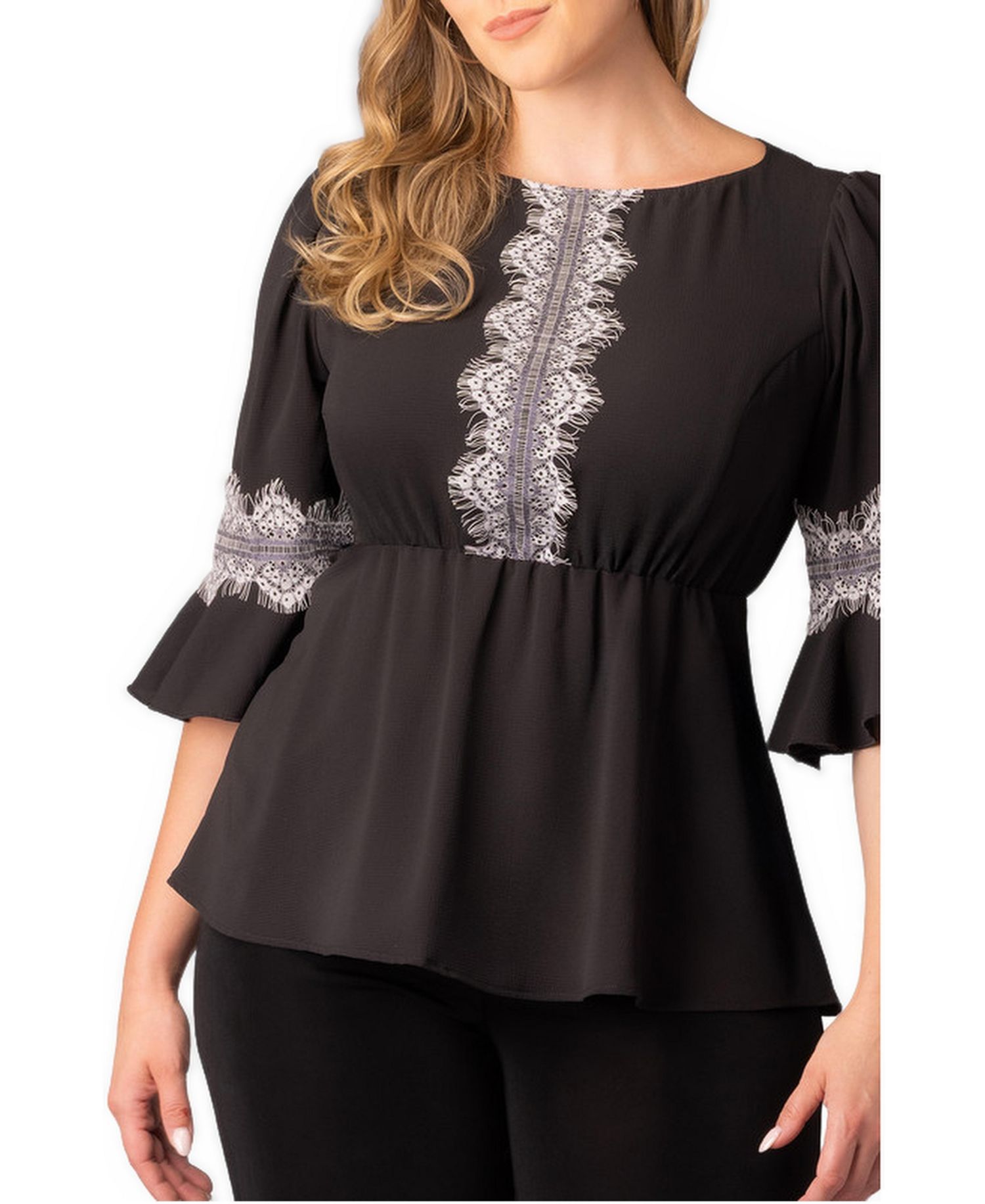Plus Size Chateau Lace Trim Peplum Top