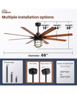 66-inch Modern Black 8-Blade Ceiling Fans with Light Kit and Remote Control