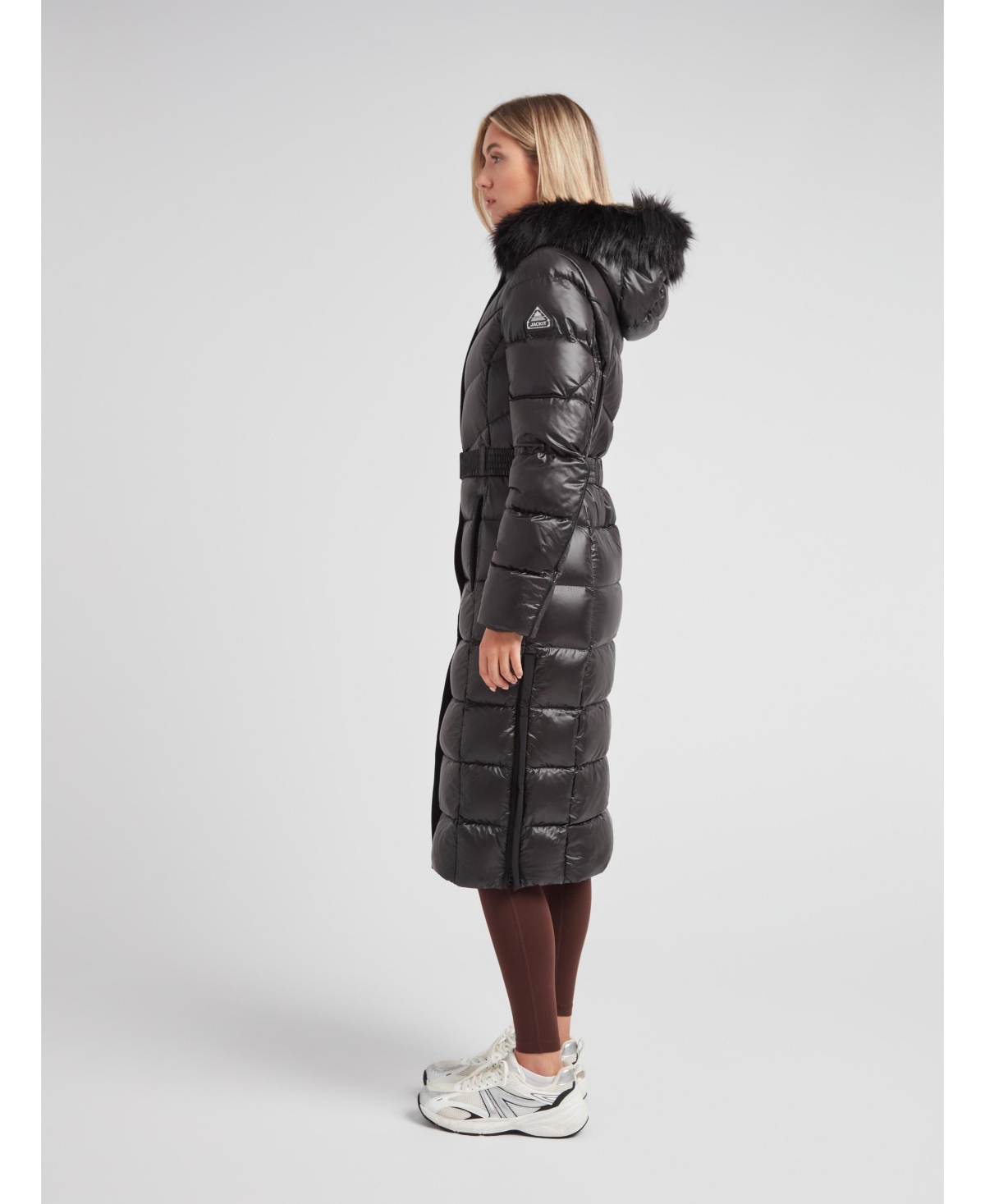 JACK1T Women's Diamond Belted Extra Long Down Coat