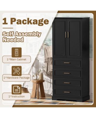 72.2" MDF Steel Soft-Close Adjustable-Shelf Freestanding Bathroom Storage Cabinet