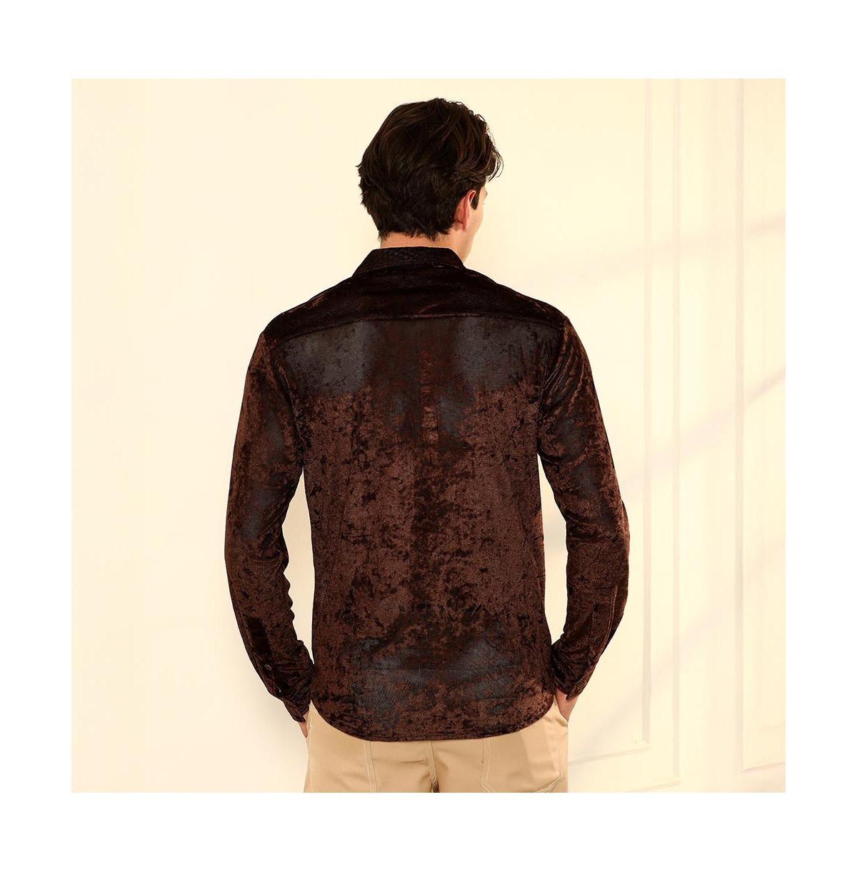 Campus Sutra Men's Chocolate Brown Solid Velvet Shirt