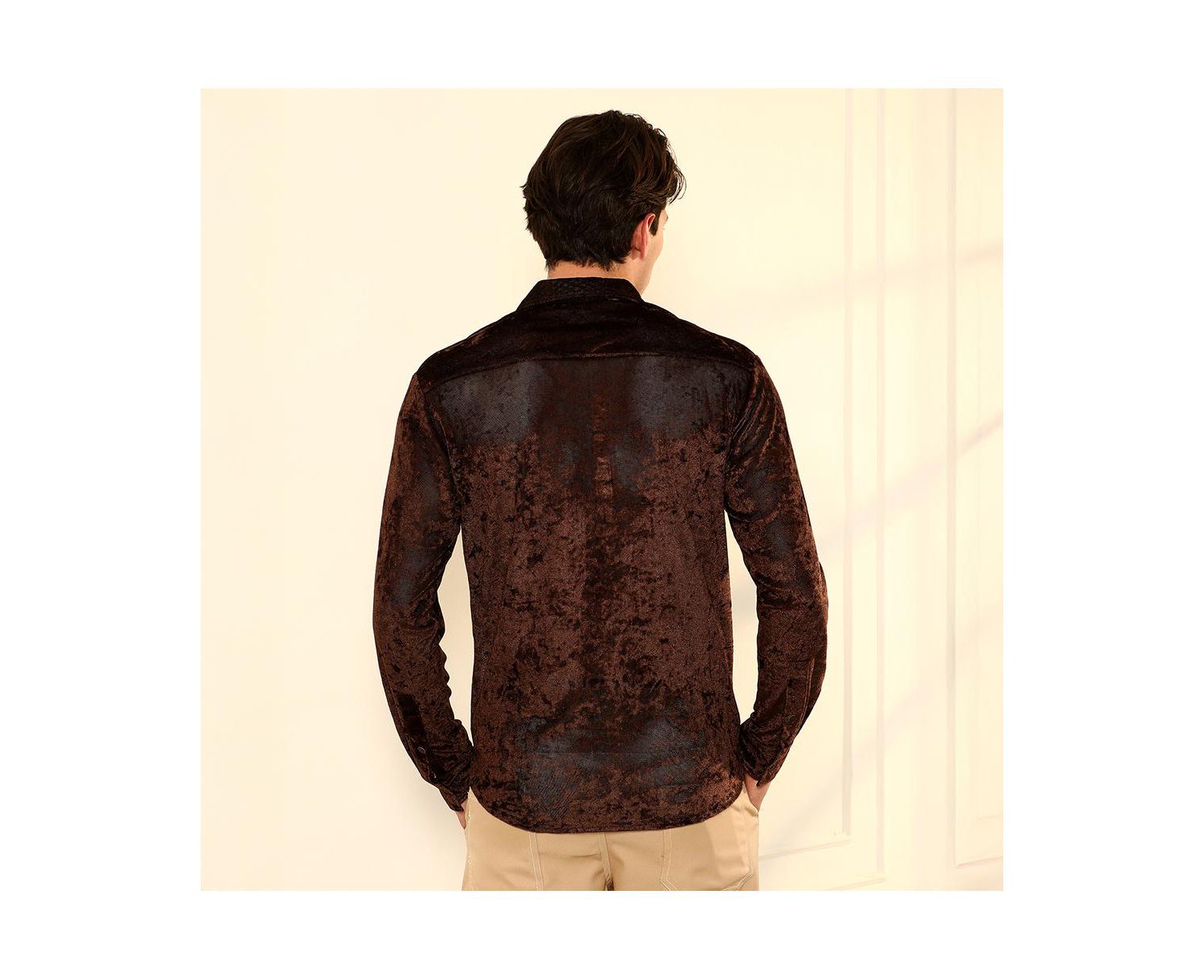 Men's Chocolate Brown Solid Velvet Shirt