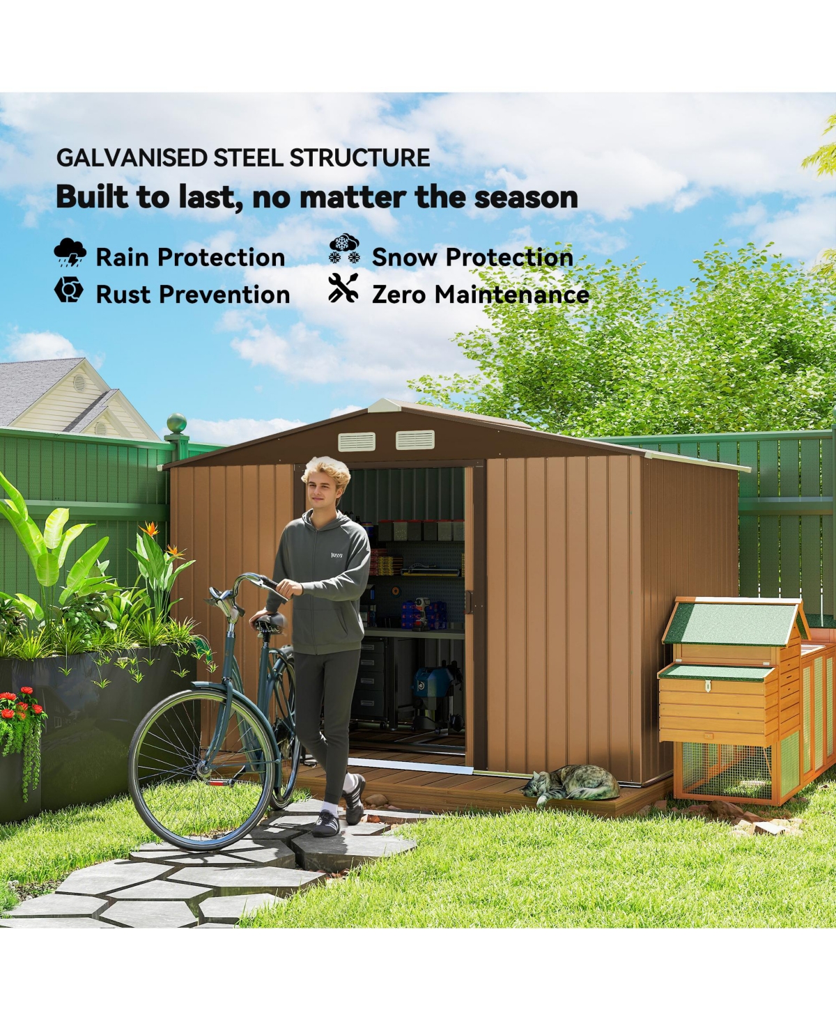Outsunny 9' x 6' Steel Outdoor Utility Storage Tool Shed Kit Backyard