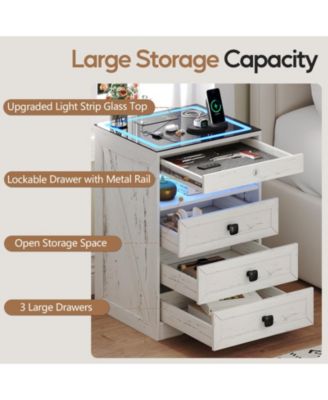 Smart LED Nightstand  Wood  3-Color Lights  Drawers & Charging Station