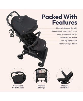 HopLite Ultralight Compact Lightweight Baby Stroller For Airplane – Travel Stroller for Newborn to 55 lbs, Jet Black