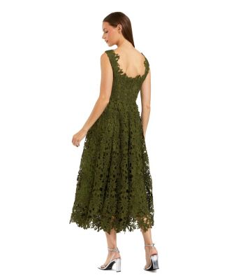 Women's Sleeveless Embroidered Lace A Line Midi Dress