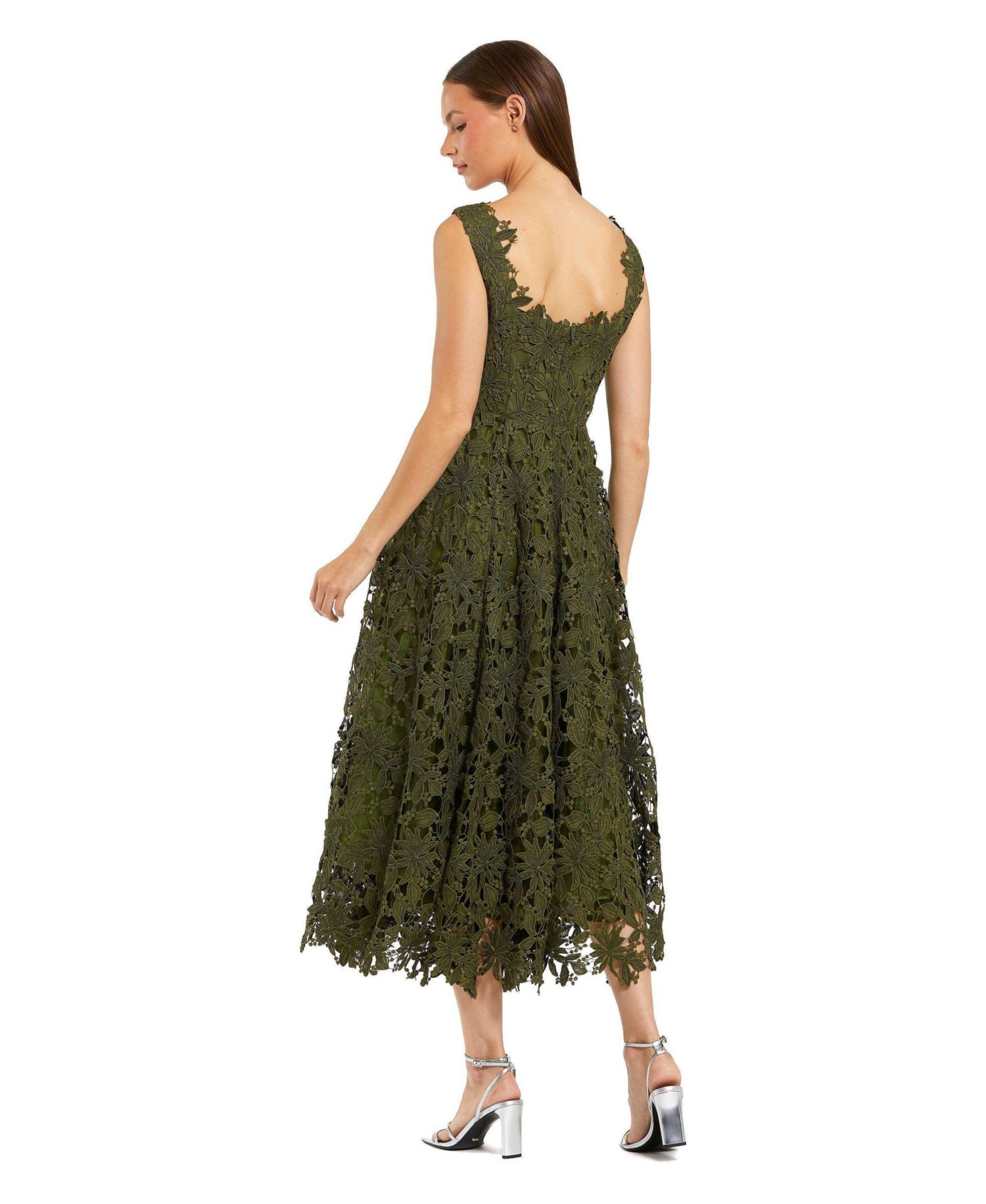 Women's Sleeveless Embroidered Lace A Line Midi Dress