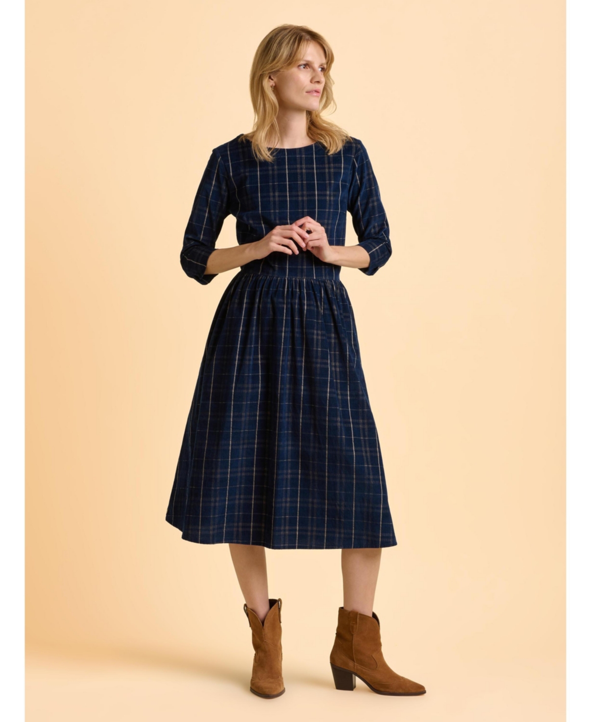 Brakeburn Women's Lilliput 3/4 Sleeve Boat Neck Midi Dress