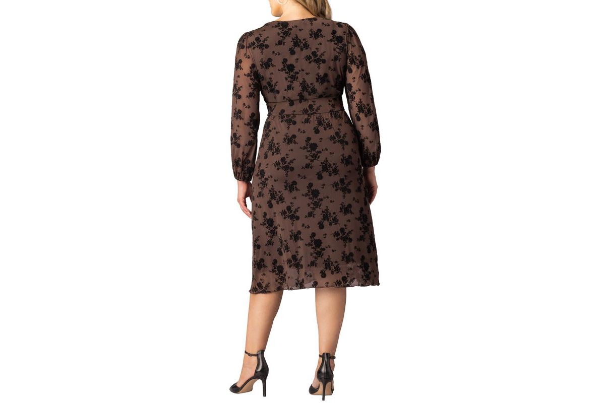 Kiyonna Plus Melanie Long Sleeve Mesh Midi Cocktail Dress