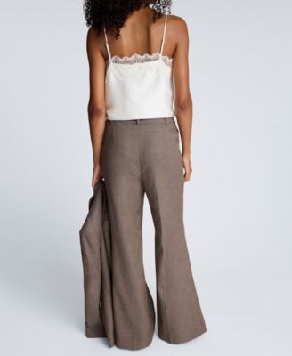 Women's Melange Fly Front Mid Rise Flare Pants