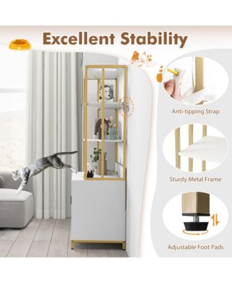 61'' Cat Litter Box Enclosure w/ Storage 3-tier Shelves Side Entrance