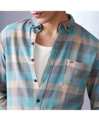 Men's Sky Blue & Ecru Beige Block-Buffalo Regular Shirt