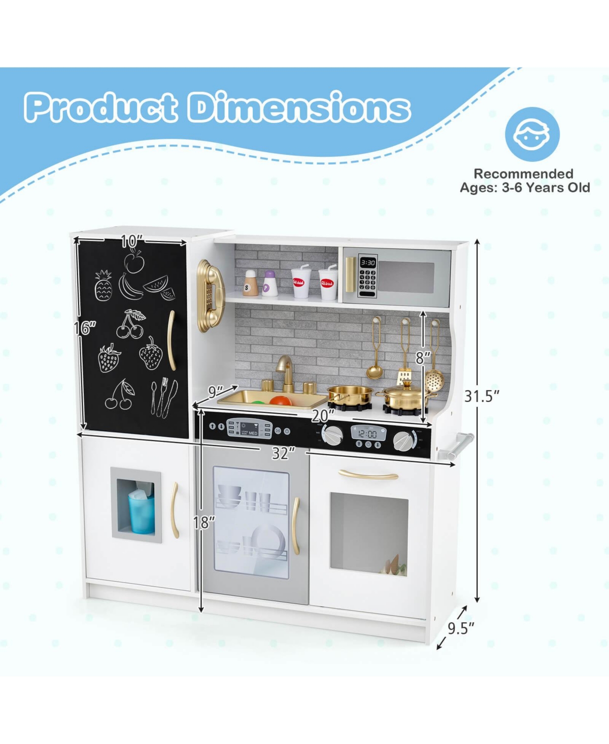 Kid's Pretend Play Kitchen Toddler set with Blackboard