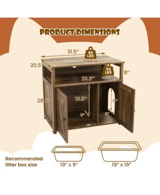 Cat Litter Box Enclosure w/ Double Barn Doors Divider Side Entry Storage Shelf