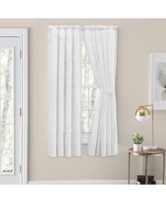 Shadow Stripe Tailored Curtain Panel Pair for Windows with Ties 80" x 63" White